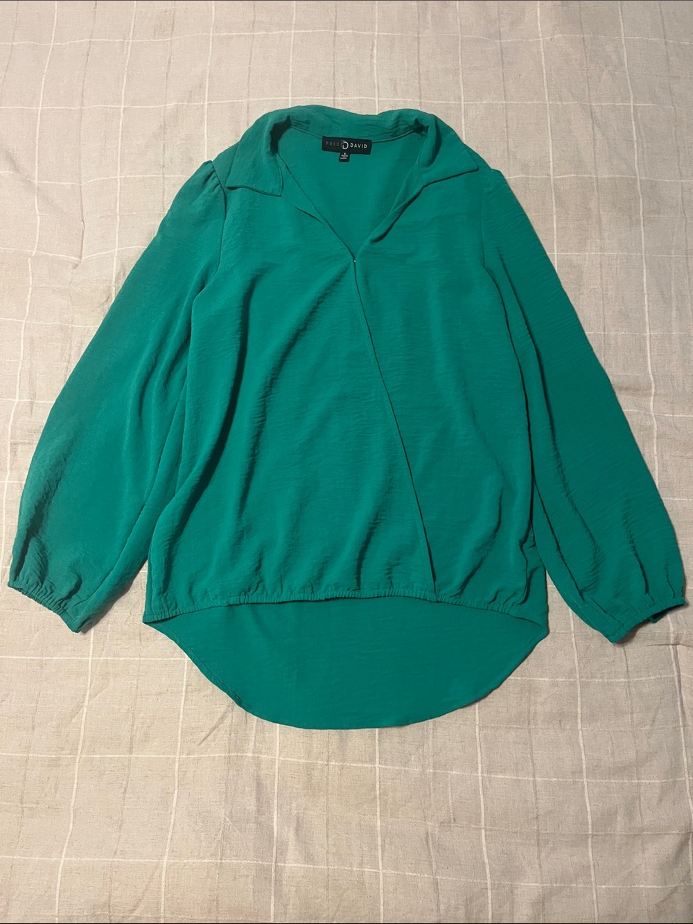 Fred David Kelly Green V-Neck Long Sleeve Blouse